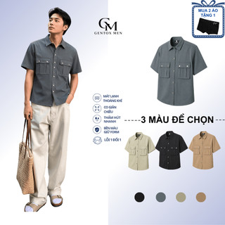 Áo sơ mi nam Tay Ngắn Kaki  Form Rộng 2 Túi Hộp Phong Cách Hàn Quốc SM104