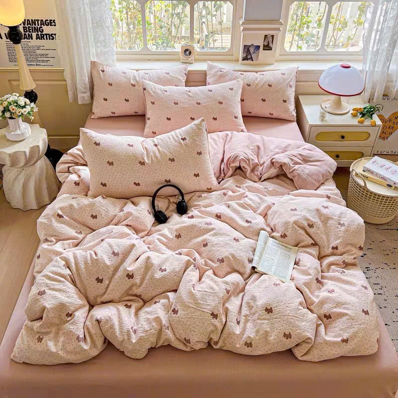 Bộ 4 món vỏ chăn ga gối cotton icy mềm mại thoáng mát dòng vải sử dụng mùa hè mát thoáng khí