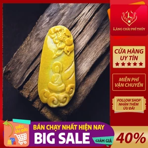 Dây chuyền phỉ thúy Myanmar type A Liên Hoa Thiền Ảnh Hoàng Phỉ - Mặt Bài Hoa Sen Chạm Nổi