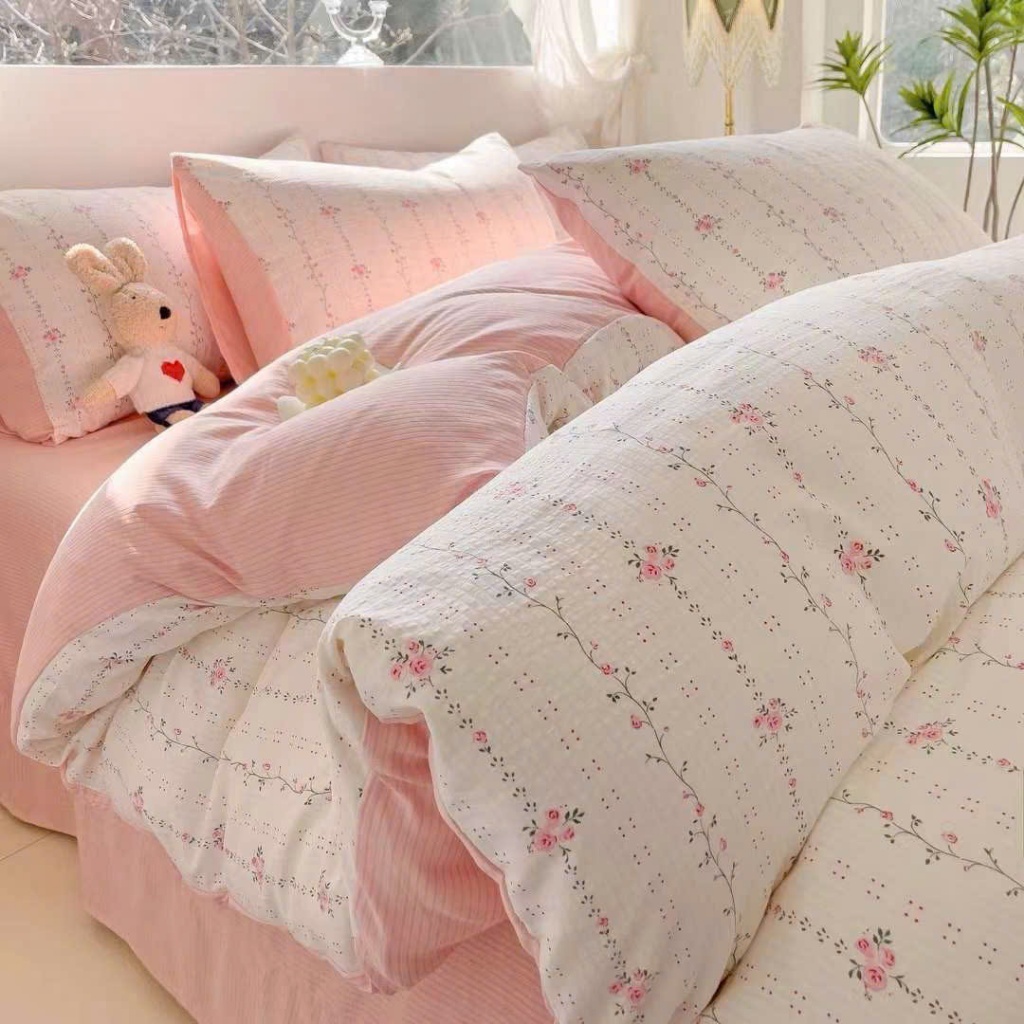 Bộ 4 món vỏ chăn ga gối cotton icy mềm mại thoáng mát dòng vải sử dụng mùa hè mát thoáng khí