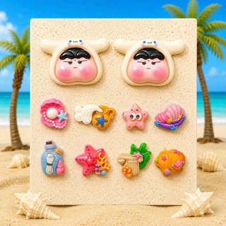 [ĐỘC QUYỀN]  Set Charm Shin Mặt To Má Bự Má Hồng Đi Biển Vỏ Sò Sao Biển Kho Báu Đại Dương Resin Cute Premium