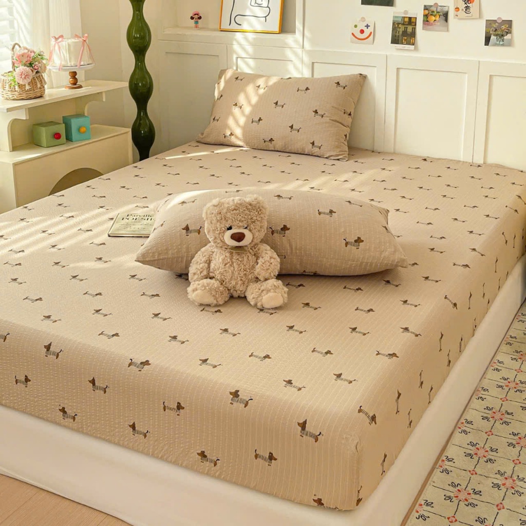 Set ga và 2 vỏ gối đầu cotton Lumicott mềm tay thoáng khí vải dày đẹp