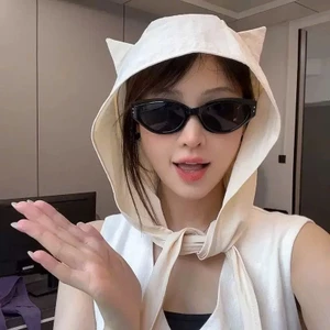 Mũ Trùm Đầu, Mũ Tai mèo Thắt Nơ Dù Cao Cấp Tai Mèo Xinh Xắn, Nón Che Nắng 3in1 Mềm Thoáng Khí, Phong cách Hàn Quốc.