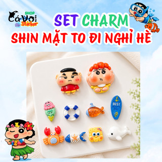 [ĐỘC QUYỀN]  Set Charm Shin Mặt To Má Bự Đi Nghỉ Hè- Biên Cua Đỏ Cá Heo SpongeBob Phao Cứu Sinh Đại Dương Resin