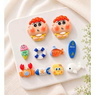 [ĐỘC QUYỀN]  Set Charm Shin Mặt To Má Bự Đi Nghỉ Hè- Biên Cua Đỏ Cá Heo SpongeBob Phao Cứu Sinh Đại Dương Resin