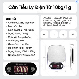 [Tặng Pin] Cân Tiểu Ly Định Lượng 10kg Điện Tử  Mặt Cân Inox