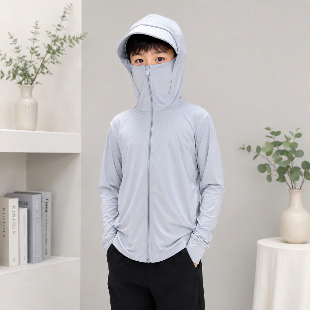 Áo Chống Nắng Bé Trai Bé Gái Size Đại Chất Liệu Thun Lạnh Cao Cấp Có Vành Mũ