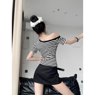 Áo Nữ Lệch Vai tay ngắn BIBY- Kẻ Sọc chất thun co giãn- Form ôm tôn dáng