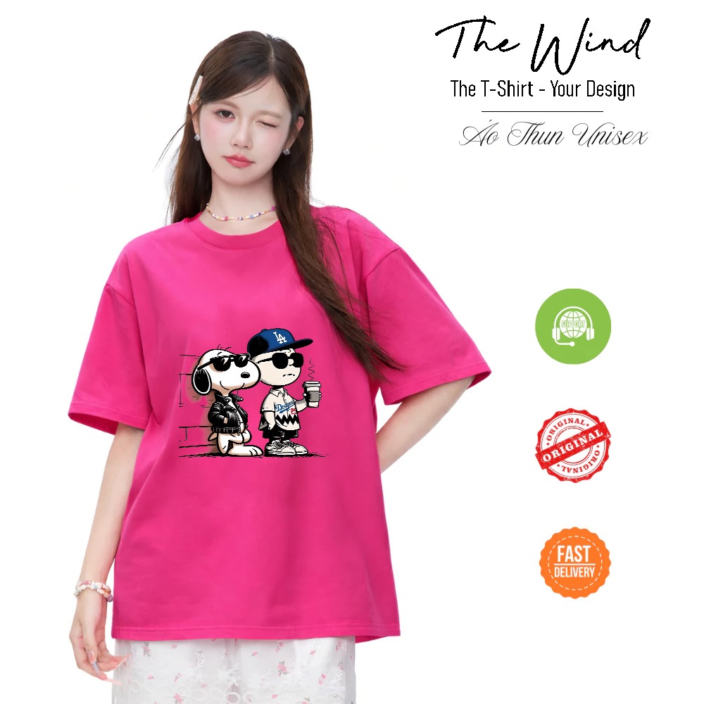 Áo thun Snoopy x Charlie Brown LA Dodgers Form Rộng Cotton Việt Mềm Mịn Thoáng Mát