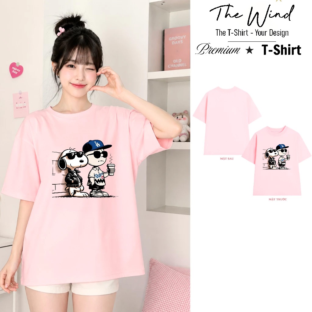 Áo thun Snoopy x Charlie Brown LA Dodgers Form Rộng Cotton Việt Mềm Mịn Thoáng Mát
