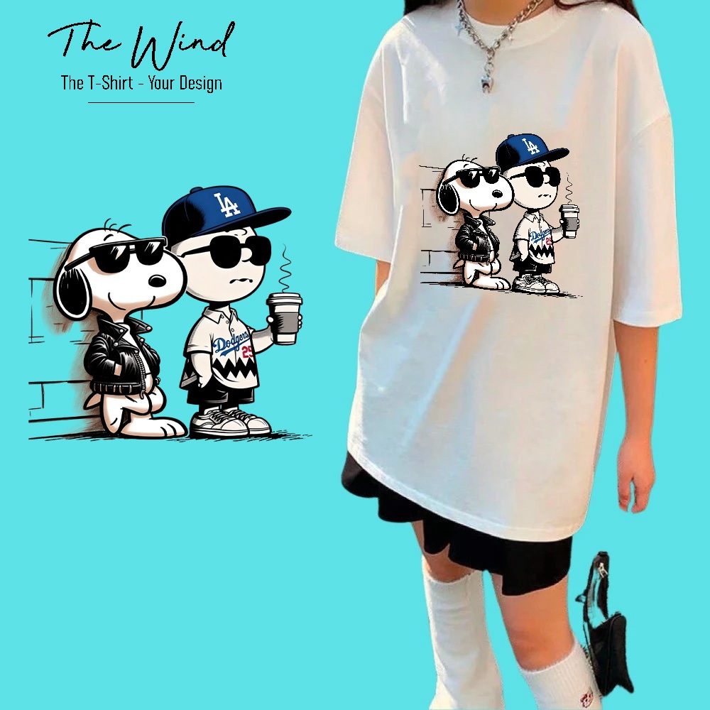 Áo thun Snoopy x Charlie Brown LA Dodgers Form Rộng Cotton Việt Mềm Mịn Thoáng Mát