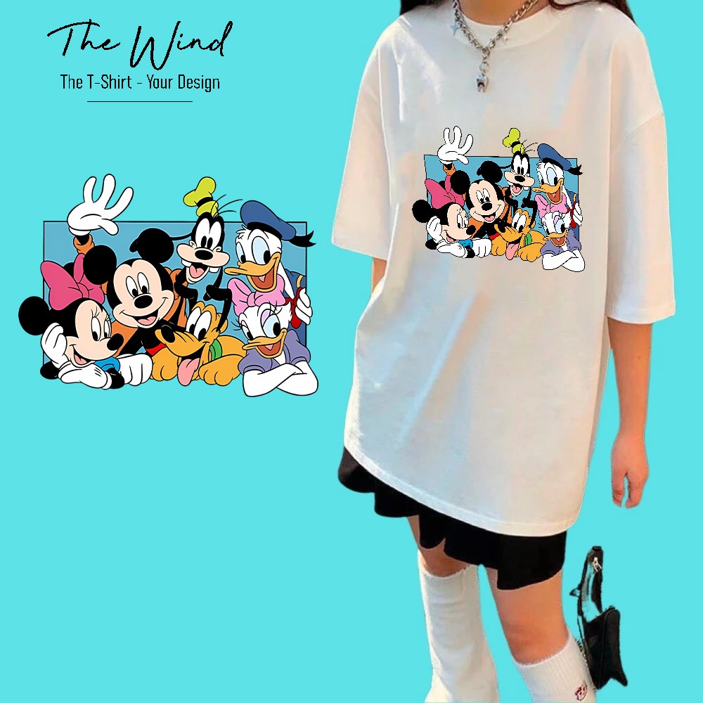 Áo Thun In Hình Mickey Và Những Người Bạn Unisex Form Rộng Tay Lỡ Cao Cấp Co Giãn 2 Chiều
