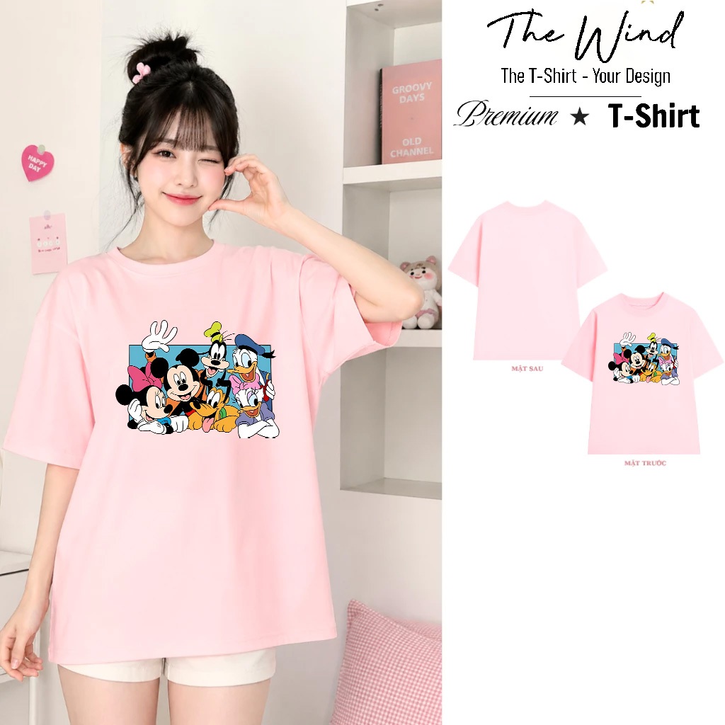Áo Thun In Hình Mickey Và Những Người Bạn Unisex Form Rộng Tay Lỡ Cao Cấp Co Giãn 2 Chiều