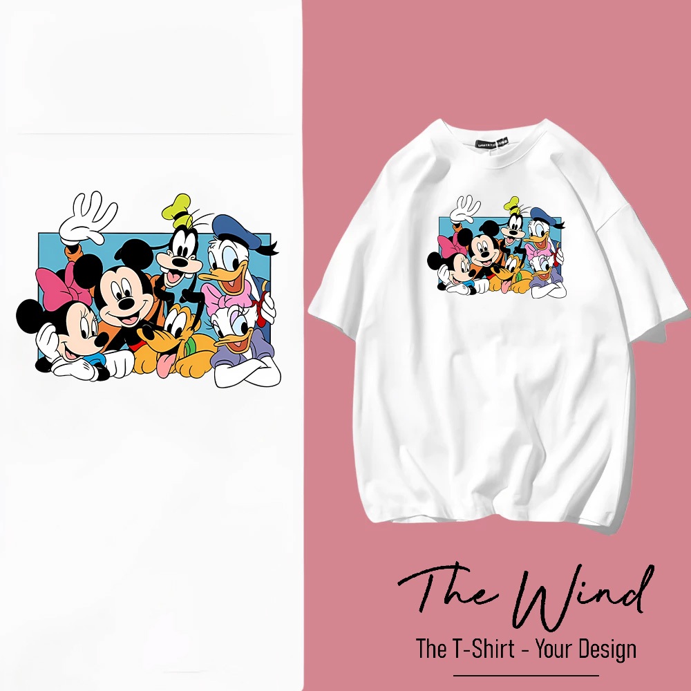 Áo Thun In Hình Mickey Và Những Người Bạn Unisex Form Rộng Tay Lỡ Cao Cấp Co Giãn 2 Chiều