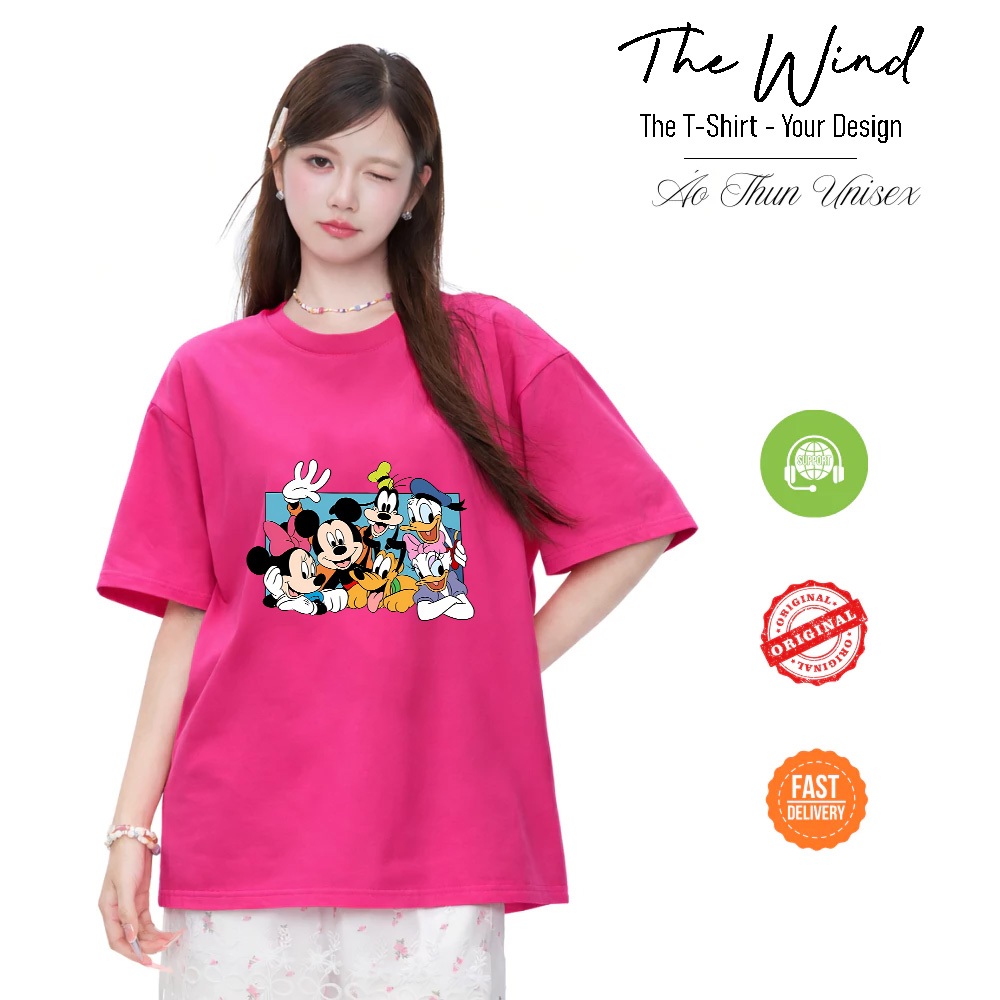 Áo Thun In Hình Mickey Và Những Người Bạn Unisex Form Rộng Tay Lỡ Cao Cấp Co Giãn 2 Chiều