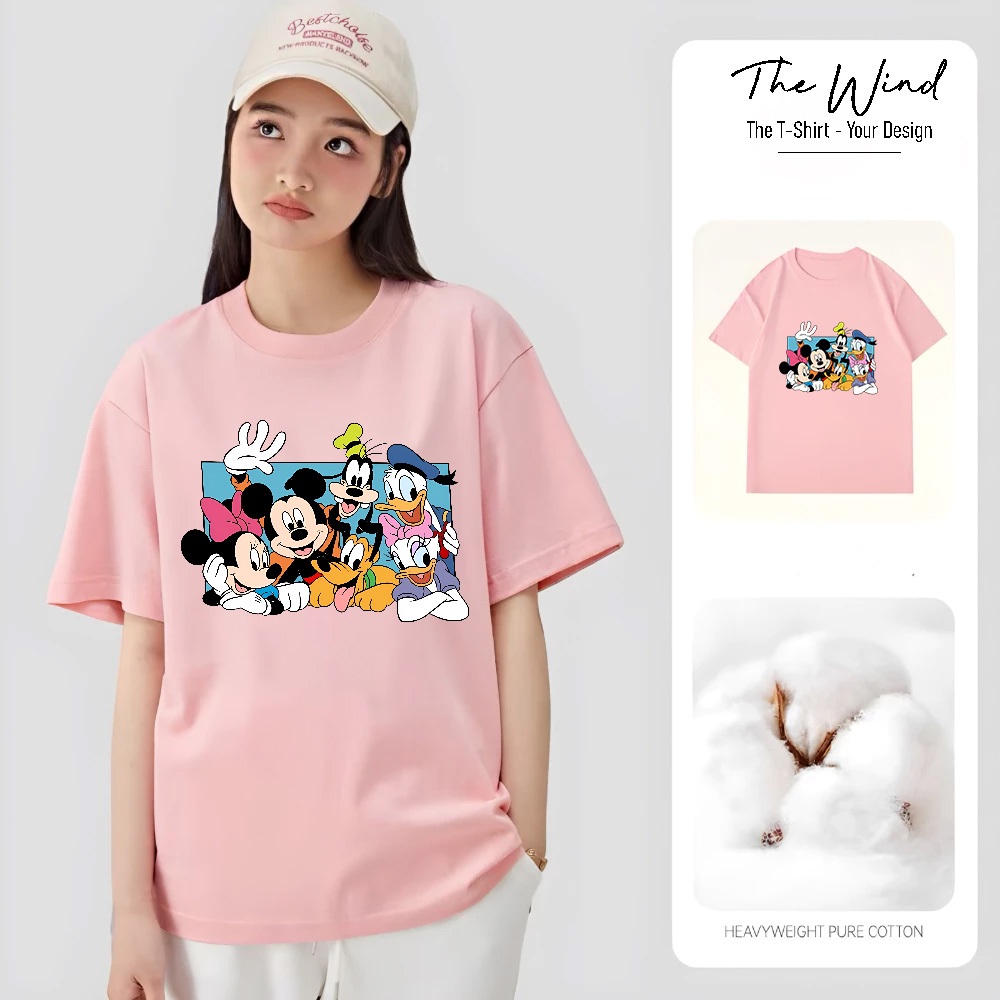 Áo Thun In Hình Mickey Và Những Người Bạn Unisex Form Rộng Tay Lỡ Cao Cấp Co Giãn 2 Chiều