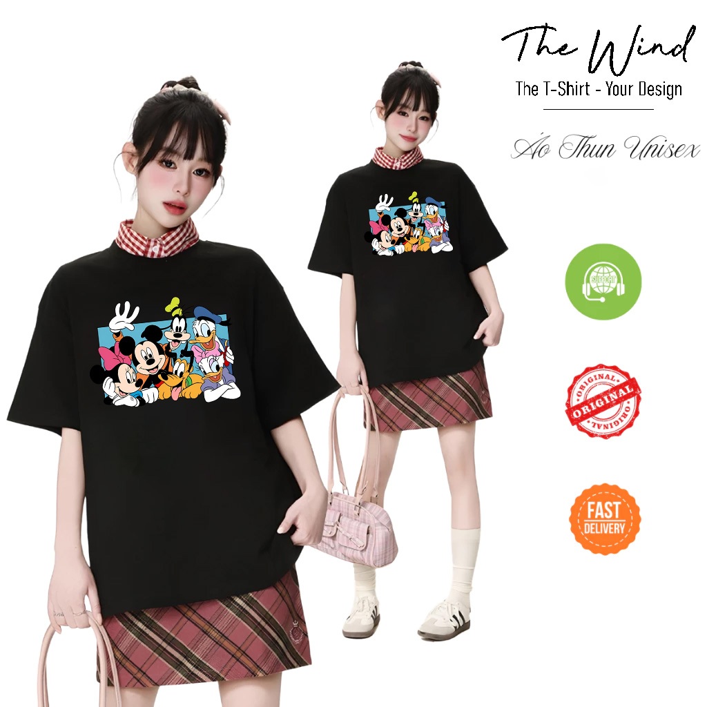 Áo Thun In Hình Mickey Và Những Người Bạn Unisex Form Rộng Tay Lỡ Cao Cấp Co Giãn 2 Chiều