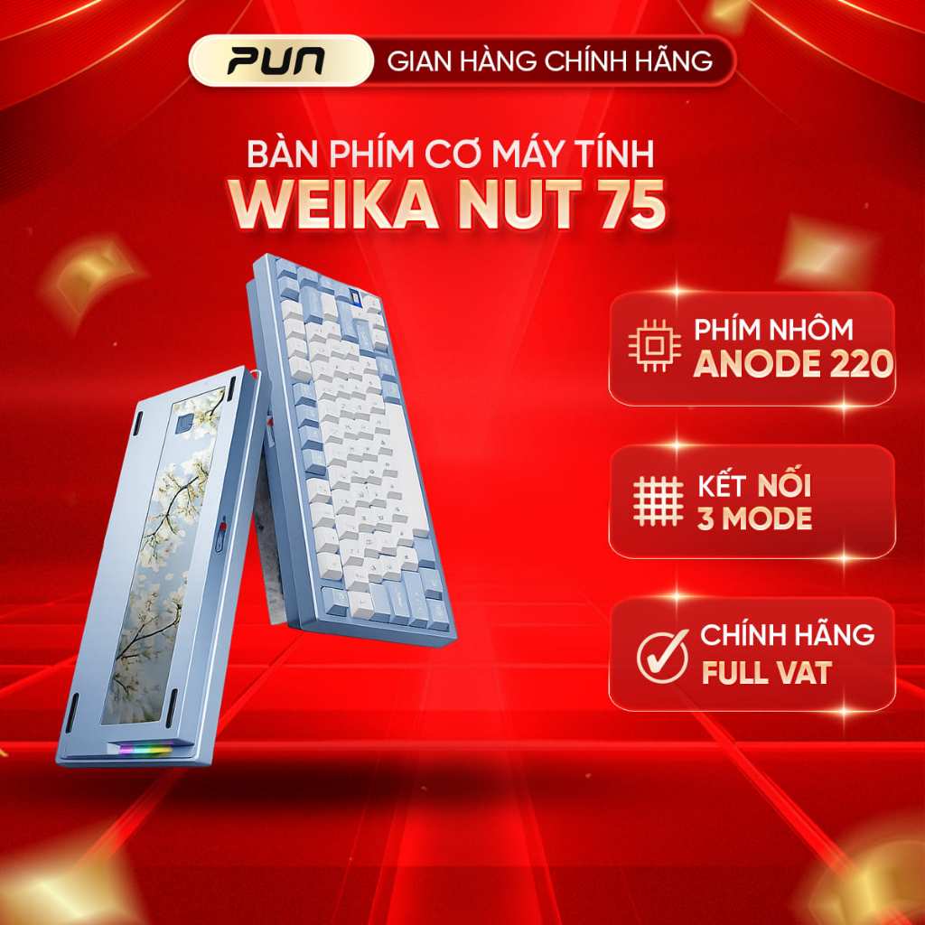 Bàn Phím Cơ WEIKAV NUT75 Chính Hãng, Nhôm CNC, 3 Chế Độ, Dual 8K, Pin 10.000mAh, Gasket Mount. | BigBuy360 - bigbuy360.vn