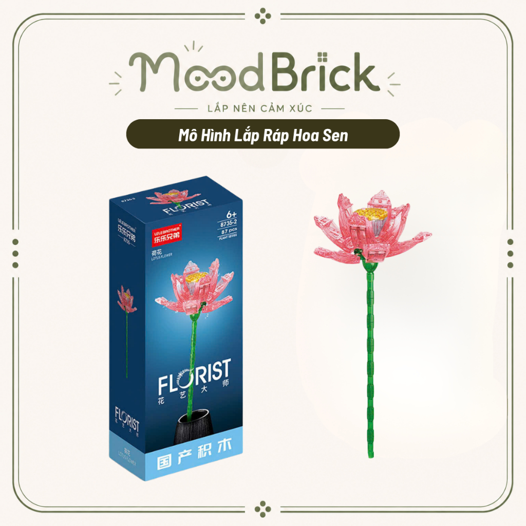 Hoa Sen Lắp Ráp Trong Suốt Mô Hình Hoa Trang Trí Phòng Khách Quà Tặng Độc Đáo - MoodBrick