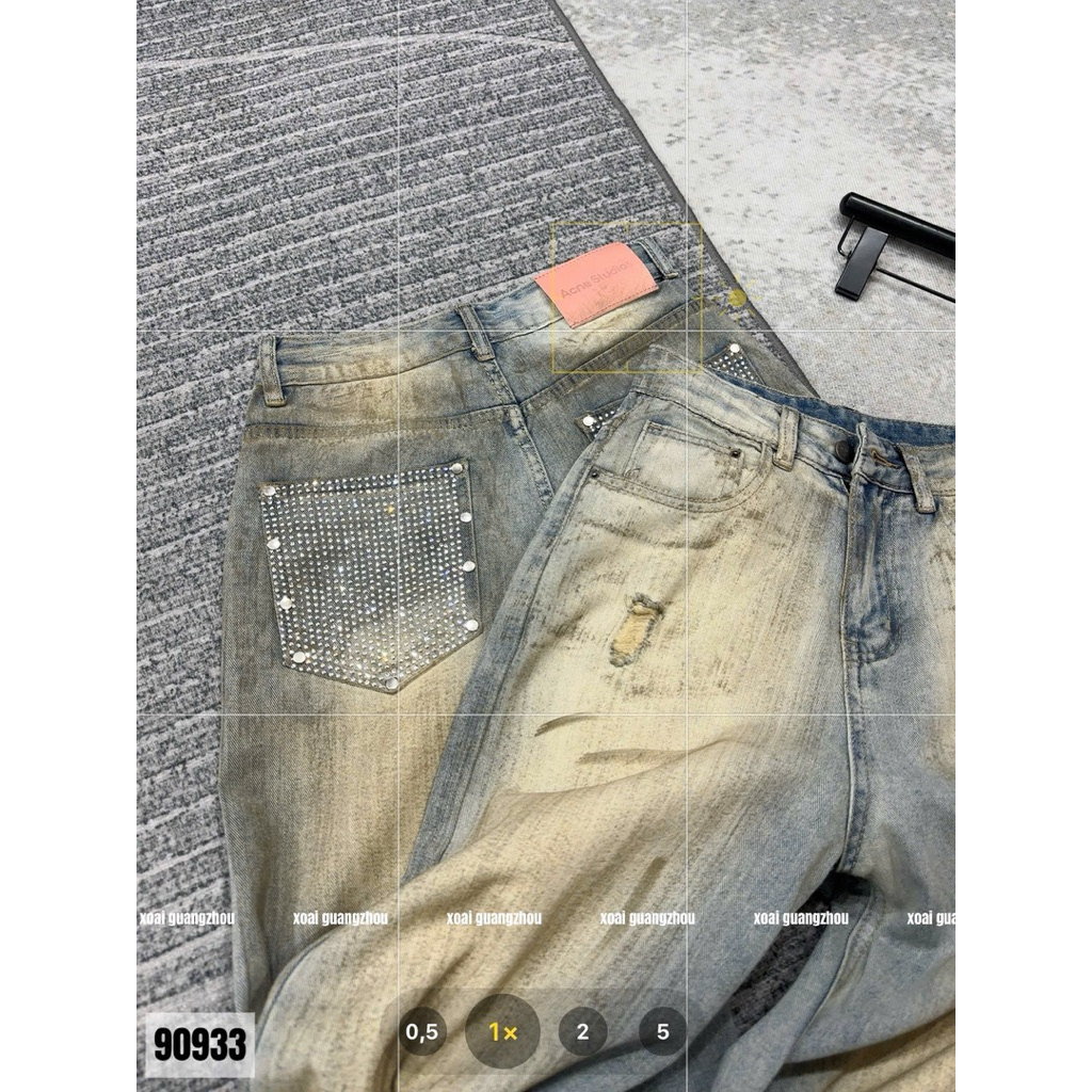 🥭Jeans xuông loang màu vảy sơn cào rách nhẹ túi bling siu slayyy 🖤🖤 hàng QC loại 1 new ~