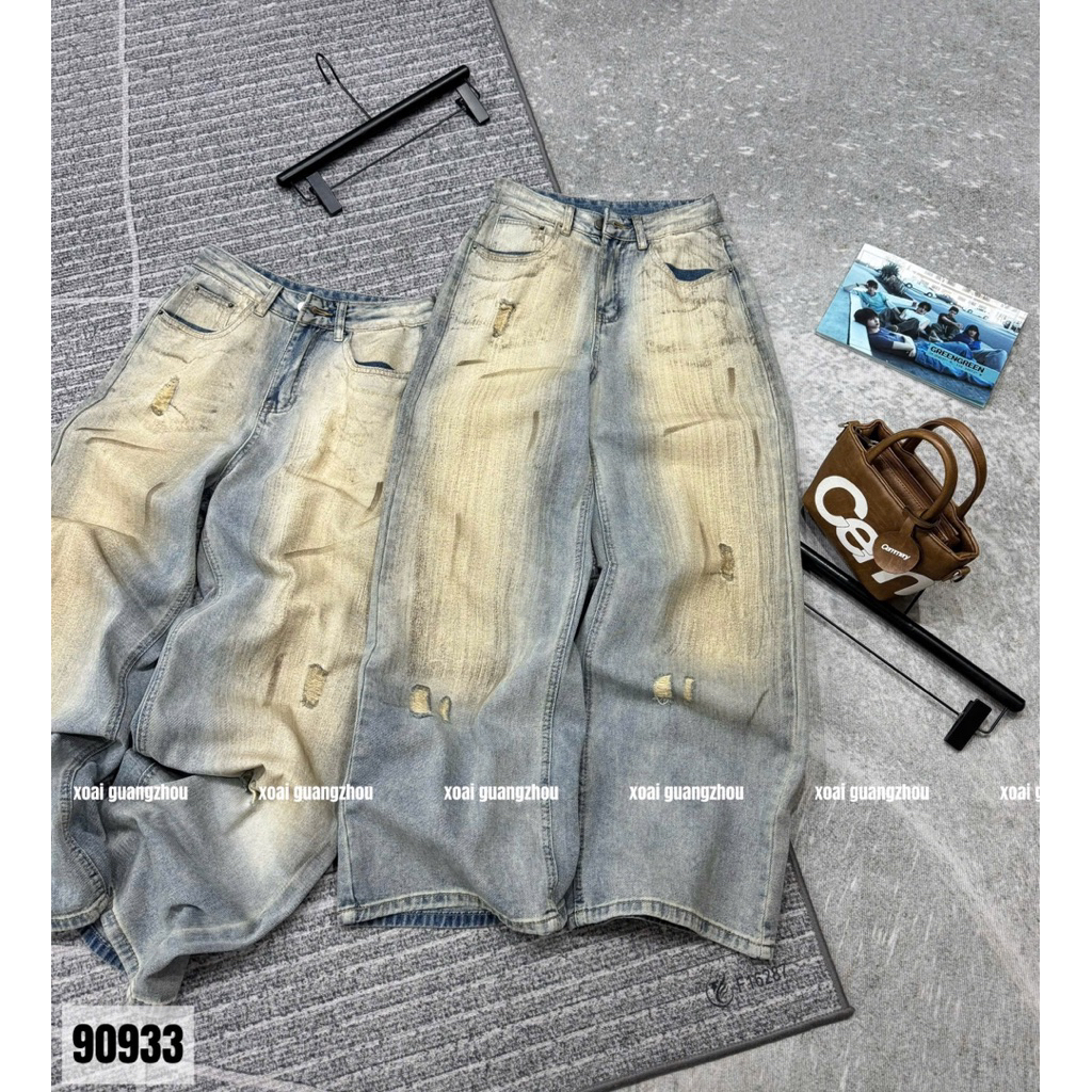 🥭Jeans xuông loang màu vảy sơn cào rách nhẹ túi bling siu slayyy 🖤🖤 hàng QC loại 1 new ~