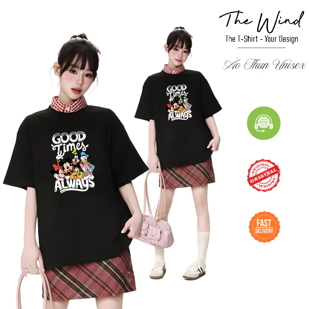 Áo thun in hình Good Times Always Mickey Vải Cotton Co Giãn 2 Chiều Form Rộng