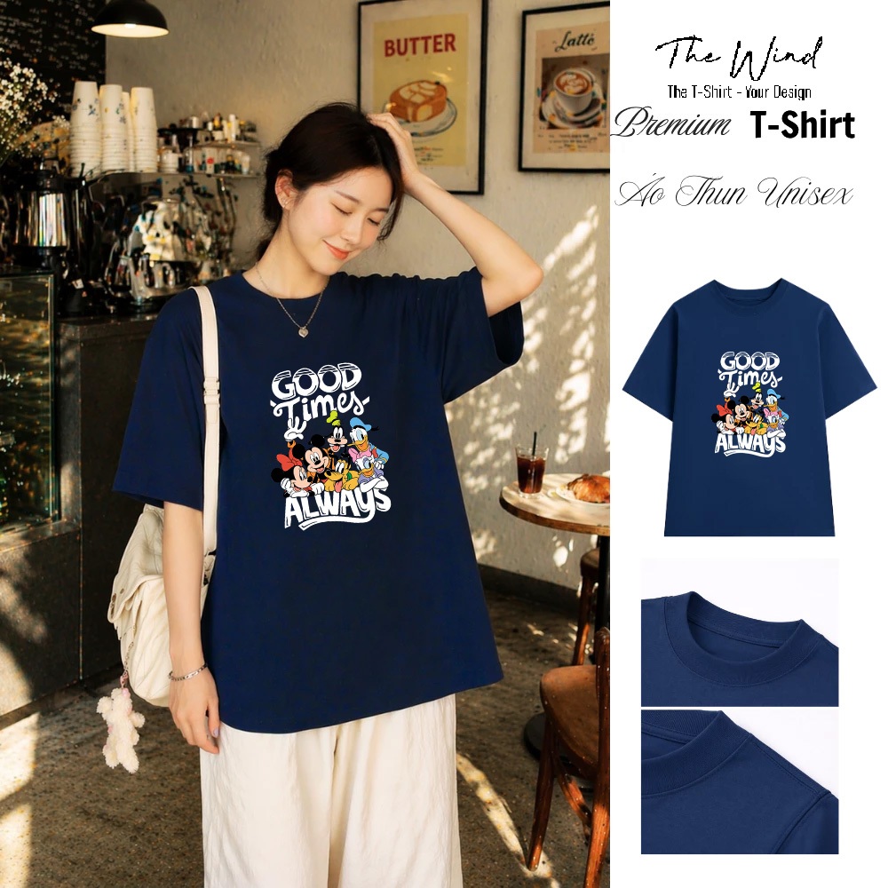 Áo thun in hình Good Times Always Mickey Vải Cotton Co Giãn 2 Chiều Form Rộng