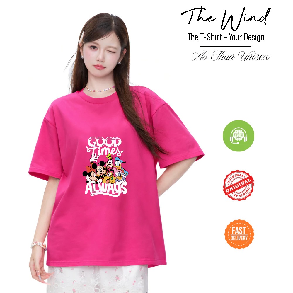 Áo thun in hình Good Times Always Mickey Vải Cotton Co Giãn 2 Chiều Form Rộng