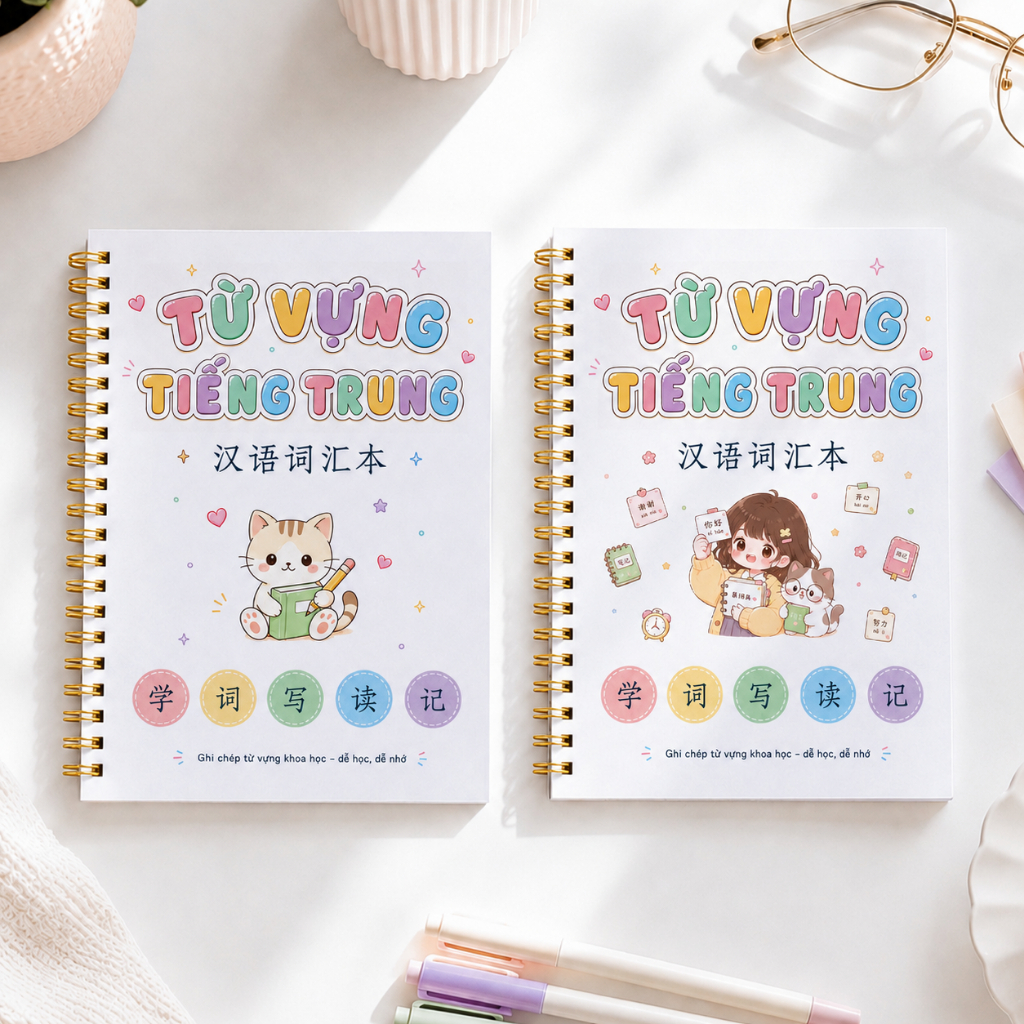 Sổ học từ vựng tiếng Anh -Trung - Hàn - Nhật . Sổ chăm học từ vựng thiết kế layout khoa học
