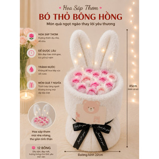 Bó Hoa Sáp Tai Thỏ Hot trend Mẫu Mới Nhất 2026 (Tặng túi, thiệp, đèn nháy)