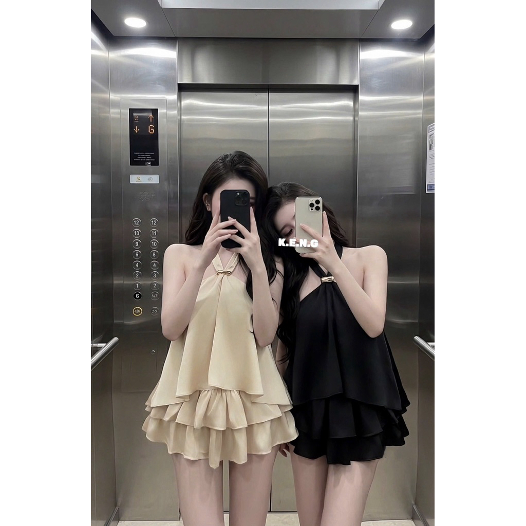 set lụa cv xoè 2 tầng kèm tag dai ạ