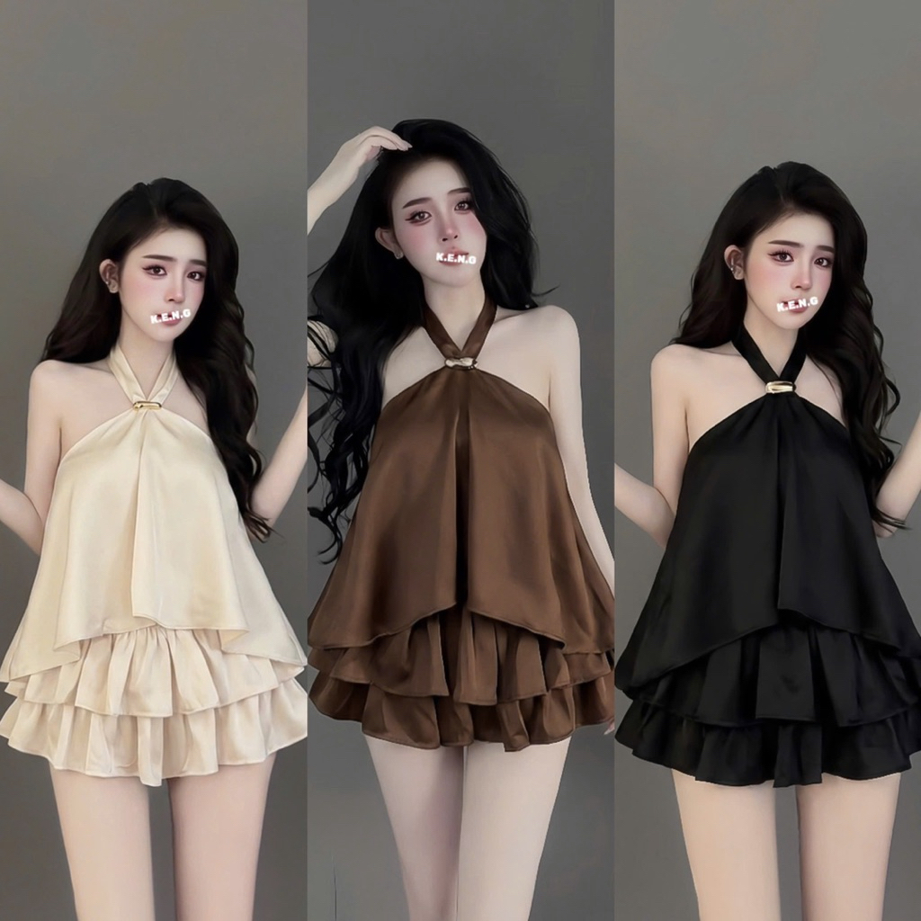set lụa cv xoè 2 tầng kèm tag dai ạ