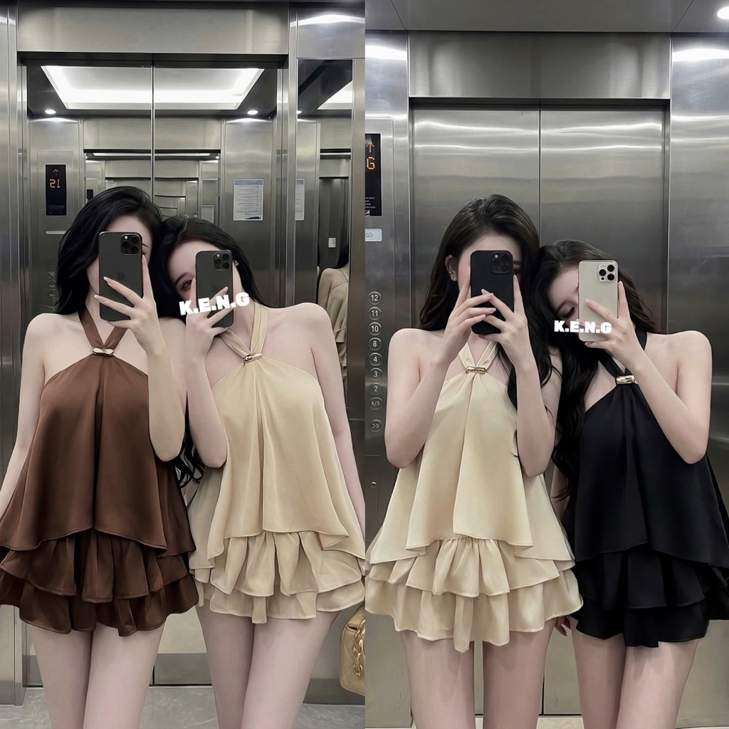 set lụa cv xoè 2 tầng kèm tag dai ạ