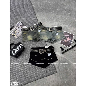 🥭Sooc jeans đính đá kèm belt tán đinh slay zô cùng hàng QC loại 1 e về full màu 🖤🖤