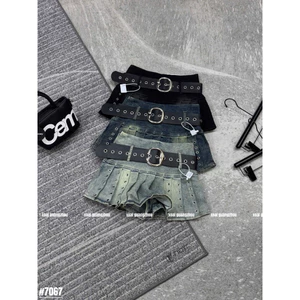 🥭Chân váy jeans xếp li cạp cao tán đinh ngôi sao chất cực hàng QC loại 1 ~