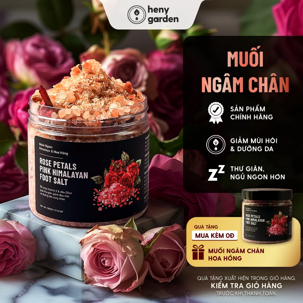 Muối Ngâm Chân Thảo Dược Quà Tặng 20/10 HIMALAYA & HOA HỒNG Bổ Sung Dầu Oliu & Vitamin E Giúp Dưỡng Ẩm Da HENY GARDEN