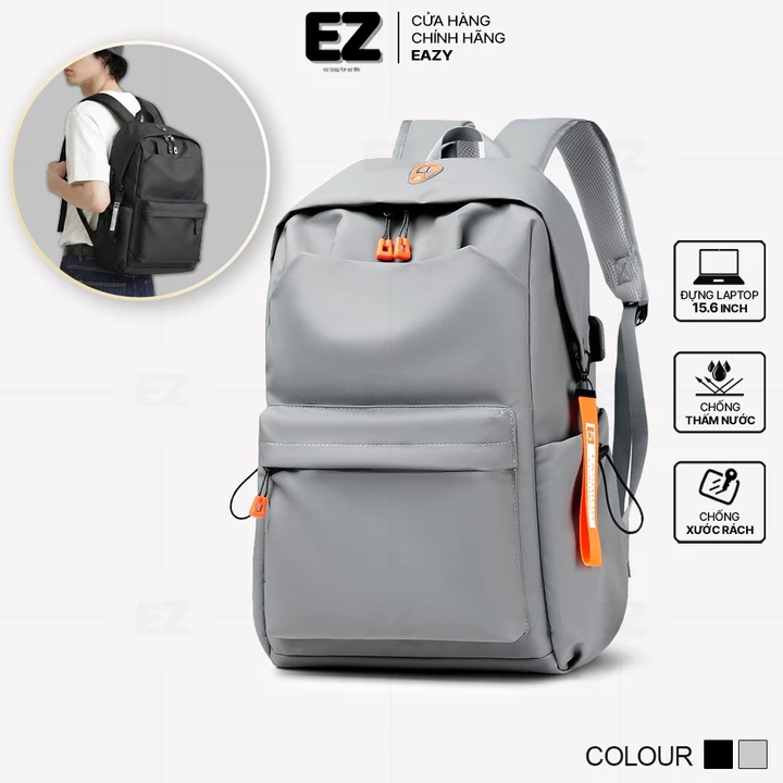 Balo đơn giản chống nước đựng laptop 15.6 inch EZ BALO BLU05 có cổng sạc USB , Balo đi học đựng đồ kích thước lớn