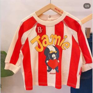 Áo lẻ Bebedepino trai gái đều mặc được hoạ tiết sọc trắng đỏ “Jamine” cưng lắm [size 100]