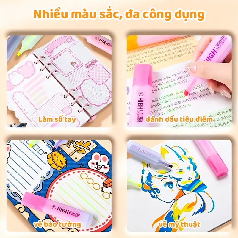 Bút Highlight Bút Đánh Dấu Take Note Pastel Macaron - Bút Nhớ Dòng 6 Màu Thân Dẹt Nhanh Khô