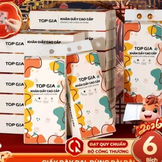 SIZE TO KHỔNG LỒ Thùng 6 Bịch Giấy Rút Đáy Đa Sắc TopGia 1280 Tờ/Bịch Tặng Kèm Móc Treo