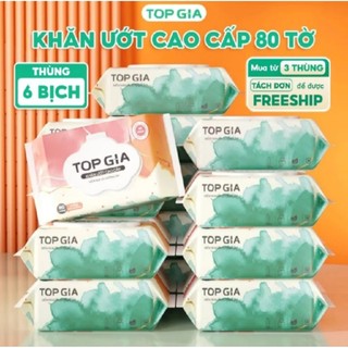 [DEAL HÈ] Combo 6 Bịch Khăn Uớt Cao Cấp Ban Mai TopGia 80Tờ/Bịch Dai Mềm Mịn Phù Hợp Cho Mẹ và Bé