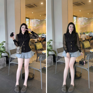 (VIDEO TỰ QUAY )Áo công sở nữ Đen Phối Nơ Thanh Lịch Tôn Dáng Tiểu Thư - sơ mi văn phòng nhẹ nhàng dễ phối |133