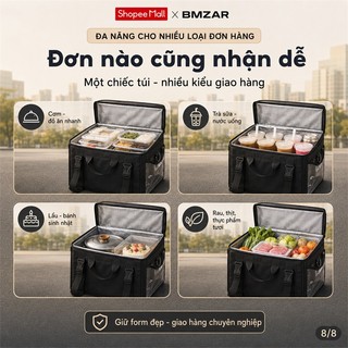 BMZAR Túi Giữ Nhiệt Giao Hàng Dày Dặn Chống Nước Tốt Cho Shipper 22L 32L 48L 62L (Tặng Kèm Dây Đeo Vai)