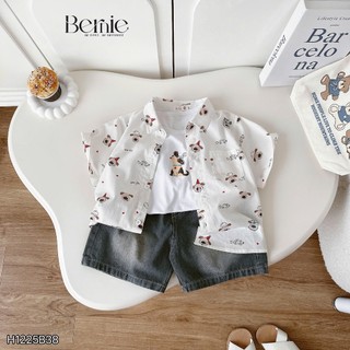Sét sơ mi 3 chi tiết cho bé trai Bloom Chất liệu áo sơ mi thô mềm thoáng mát áo 3 lỗ vải cotton 4c mềm mịn B001