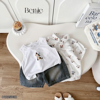 Sét sơ mi 3 chi tiết cho bé trai Bloom Chất liệu áo sơ mi thô mềm thoáng mát áo 3 lỗ vải cotton 4c mềm mịn B001