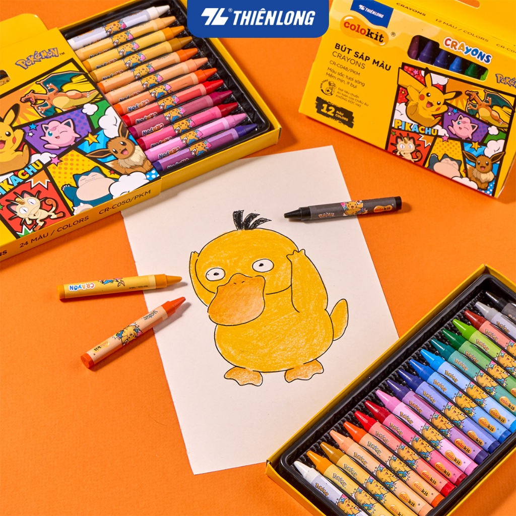 Bút sáp 12/18/24 màu Thiên Long Colokit Pokémon – Màu sắc rực rỡ, an toàn cho bé | BigBuy360 - bigbuy360.vn
