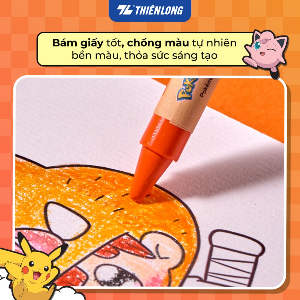 Bút sáp 12/18/24 màu Thiên Long Colokit Pokémon – Màu sắc rực rỡ, an toàn cho bé | BigBuy360 - bigbuy360.vn