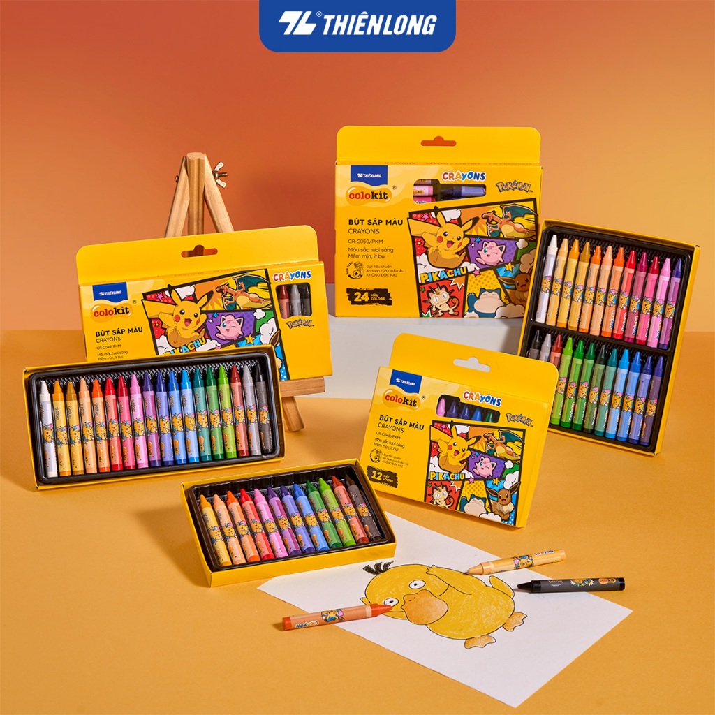 Bút sáp 12/18/24 màu Thiên Long Colokit Pokémon – Màu sắc rực rỡ, an toàn cho bé | BigBuy360 - bigbuy360.vn