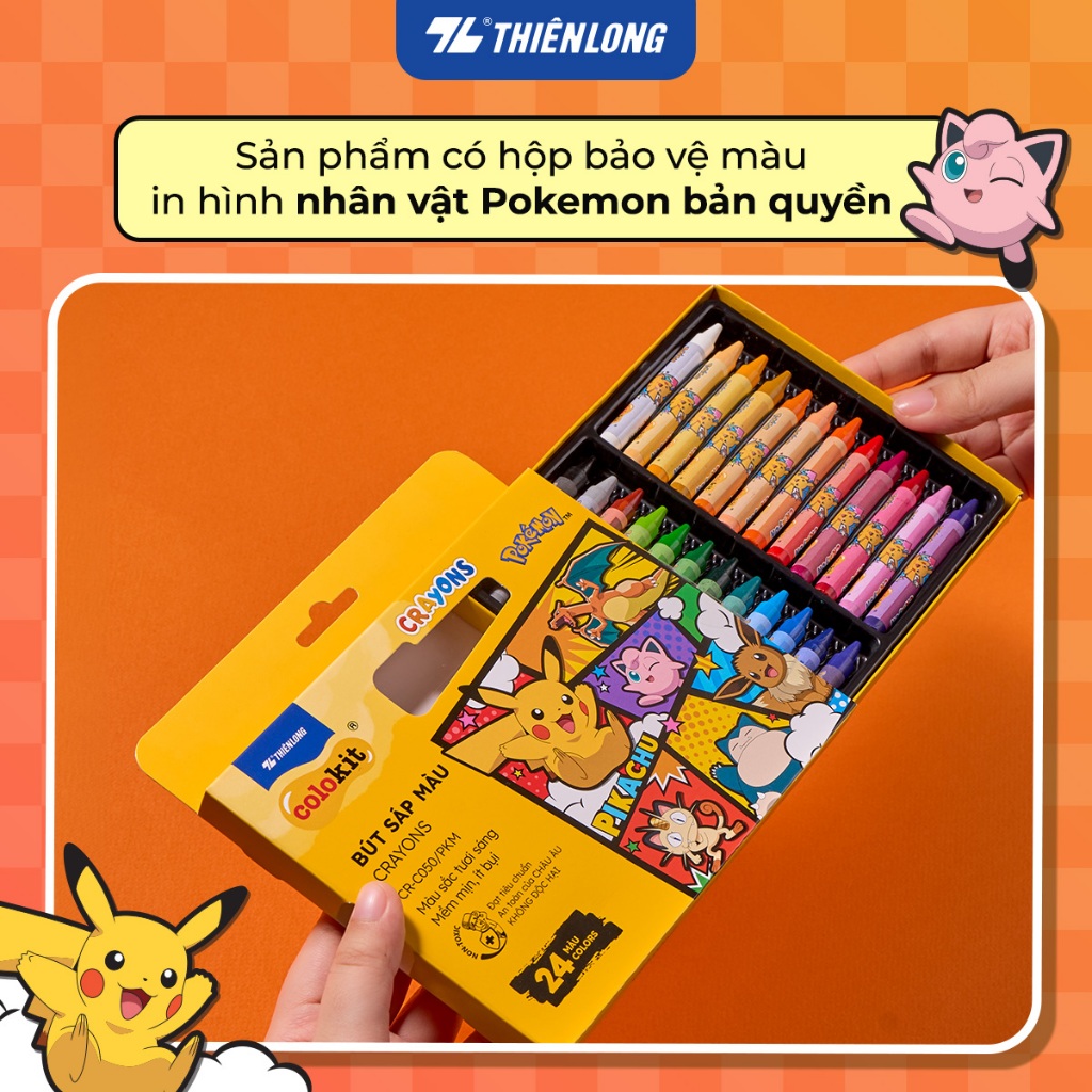 Bút sáp 12/18/24 màu Thiên Long Colokit Pokémon – Màu sắc rực rỡ, an toàn cho bé | BigBuy360 - bigbuy360.vn