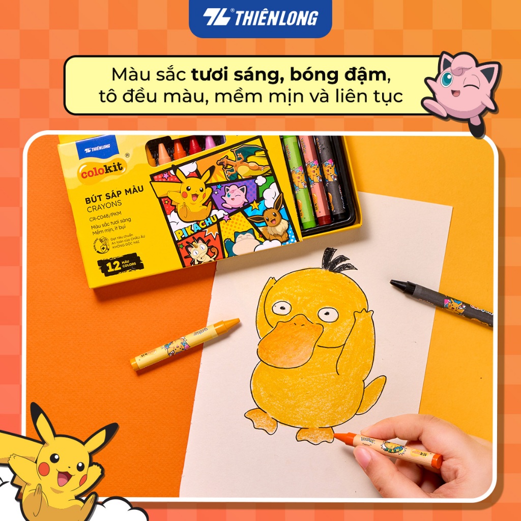Bút sáp 12/18/24 màu Thiên Long Colokit Pokémon – Màu sắc rực rỡ, an toàn cho bé | BigBuy360 - bigbuy360.vn